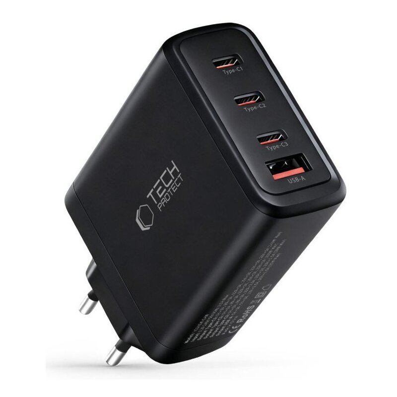 Ładowarka sieciowa TECH-PROTECT NC140W-GaN PD QC3.0 140W Czarny ładowarka do telefonu USB, USB-C