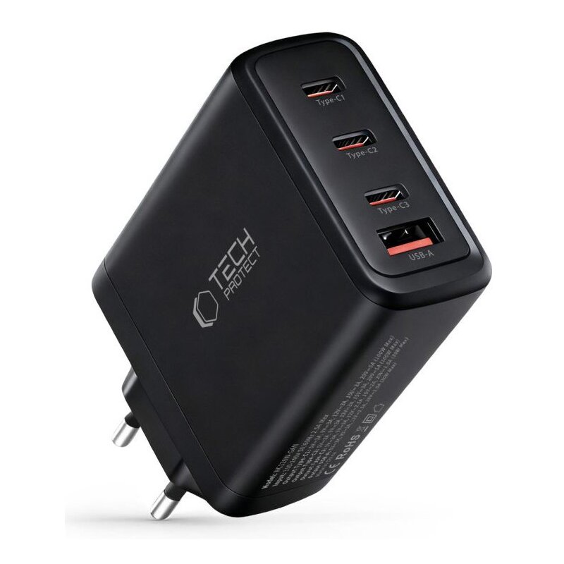 Ładowarka sieciowa TECH-PROTECT NC120W-GaN PD QC3.0 120W Czarny ładowarka do telefonu USB, USB-C