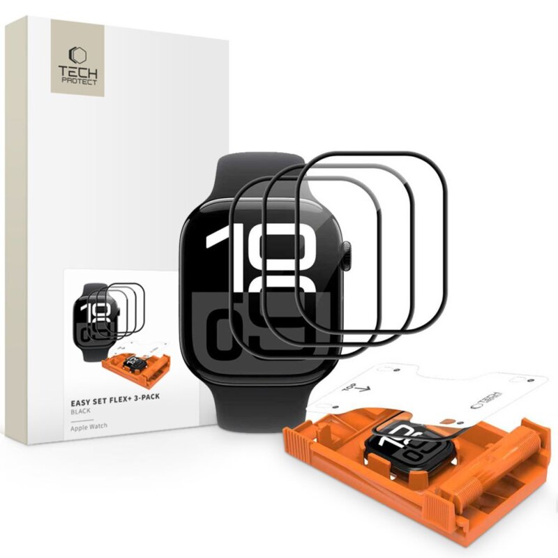 Szkło hybrydowe TECH-PROTECT Easy Set Flex+ do Apple Watch 10/11 46 mm (3 szt.)