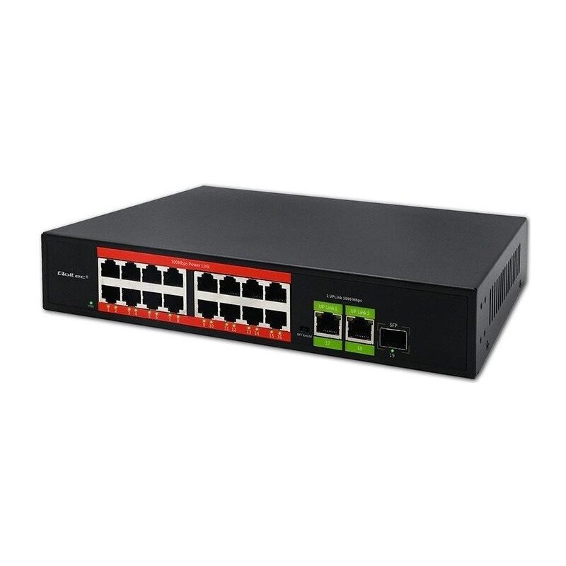 Switch QOLTEC 52291 Fast Ethernet, 19 portów, Funkcja PoE