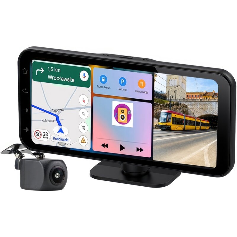 Samochodowy tablet multimedialny TRACER CarPlay 6.2 Bezprzewodowy Czarny + Kamera tył