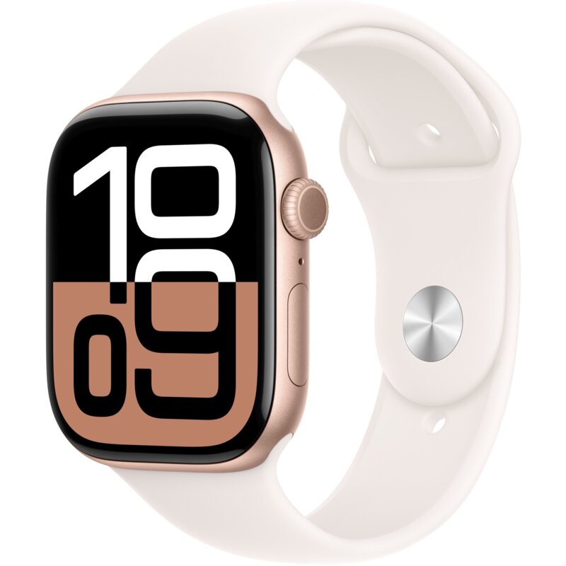 Apple Watch 10 GPS 46mm koperta z aluminium (różowe złoto) + pasek sportowy rozmiar M/L (łagodny róż) (CPO)