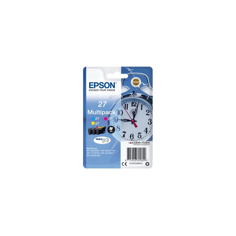 Zestaw tuszów EPSON T2705 Błękitny 3.6 ml, Purpurowy 3.6 ml, Żółty 3.6 ml C13T27054012