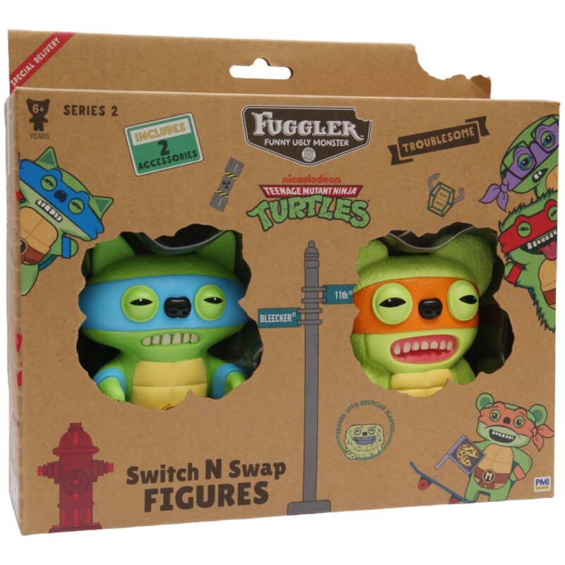 PMI Kids World Fuggler Funny Ugly Monster S2 Swap & Style Figures - 2 Pack (Leonardo & Michelangelo)