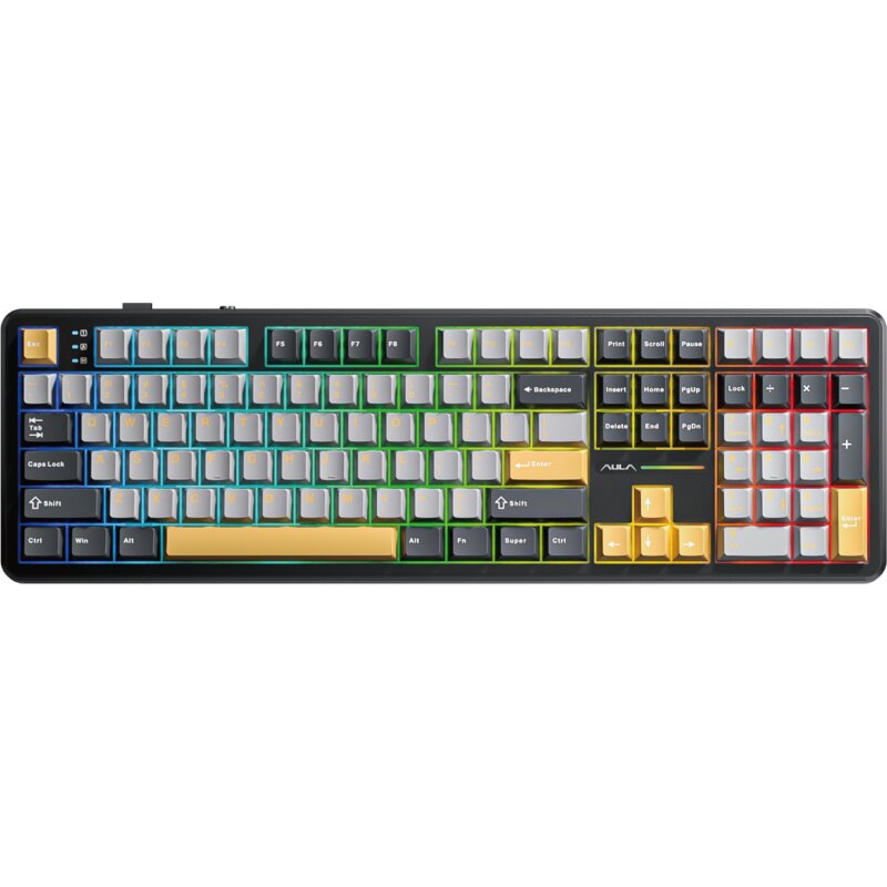 Klawiatura AULA F108 Gray Yellow Deep Gray Volcano Switch RGB