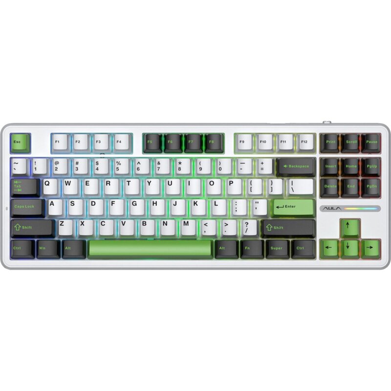 Klawiatura AULA F87 RGB Hot Swap Gray Wood V3 Switch Biało-czarno-zielony