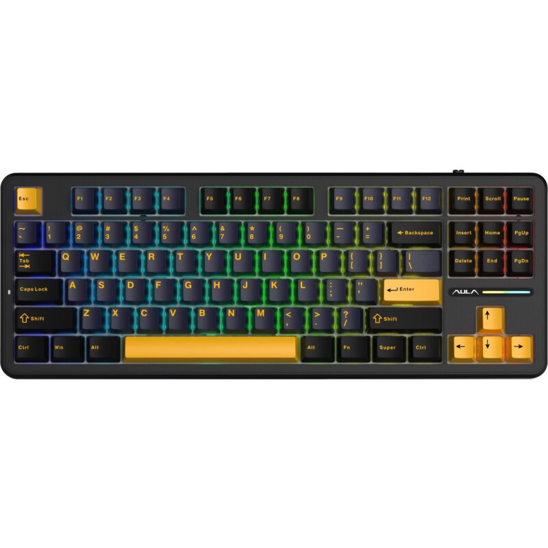 Klawiatura AULA F87 RGB Hot Swap Gray Wood V3 Switch Ciemnoniebiesko-czarno-pomarańczowy