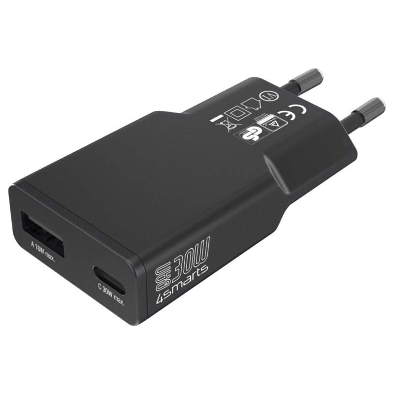 Ładowarka sieciowa 4SMARTS FlatPlug Duos 30W GaN Czarny