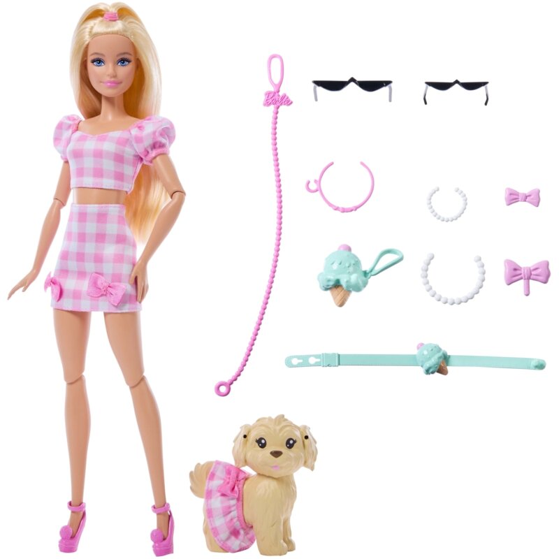 Lalka Barbie Jednakowa stylizacja Lalka i piesek – Kokardki JFP36