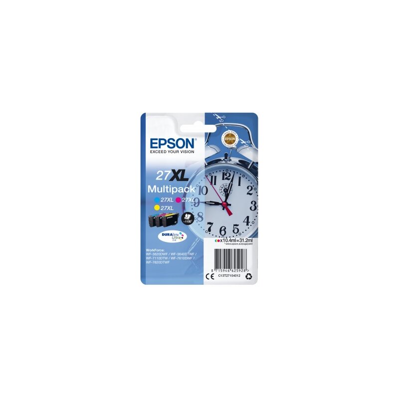 Zestaw tuszów EPSON T2715 Błękitny 10.4 ml, Purpurowy 10.4 ml, Żółty 10.4 ml C13T27154012