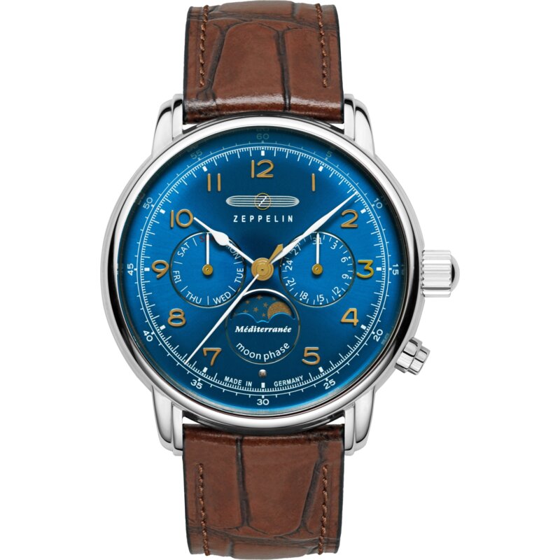 Zegarek ZEPPELIN 100 Jahre Mediterranee Azure Blue Moon 9636-3 Srebrny