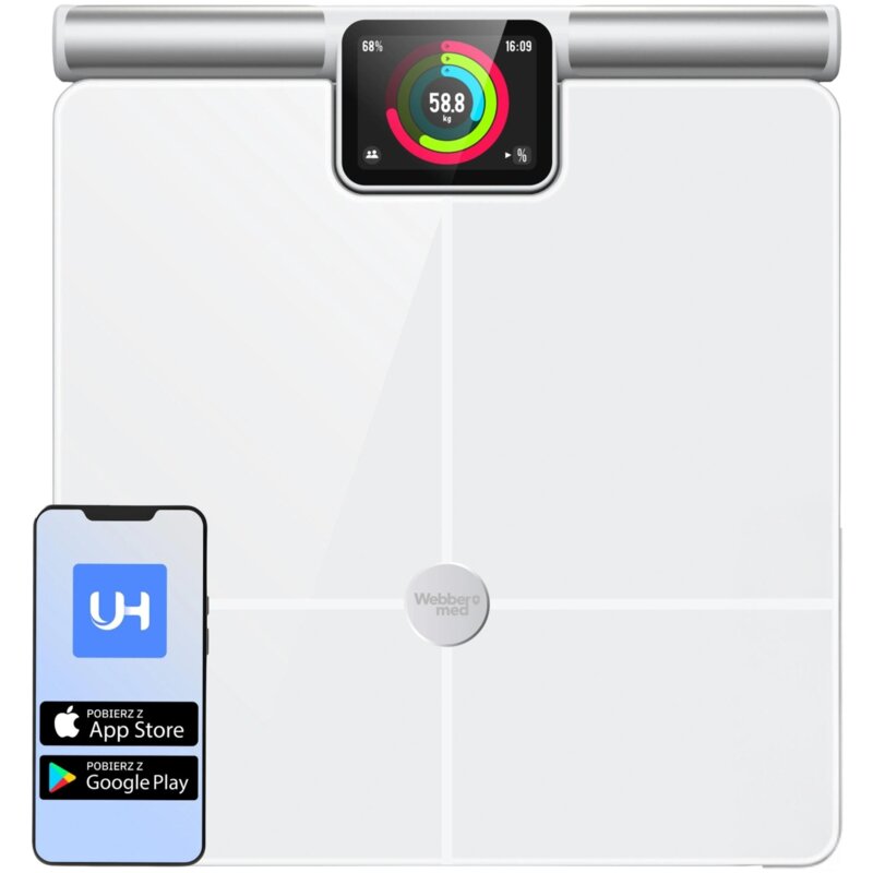 Waga Łazienkowa Analityczna 57 Parametrów Apple Health, Google Fit, WIFI