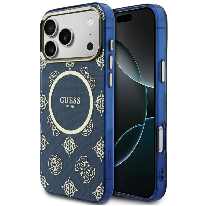 Etui GUESS IML Peony Dot MagSafe do Apple iPhone 17 Pro Niebieski