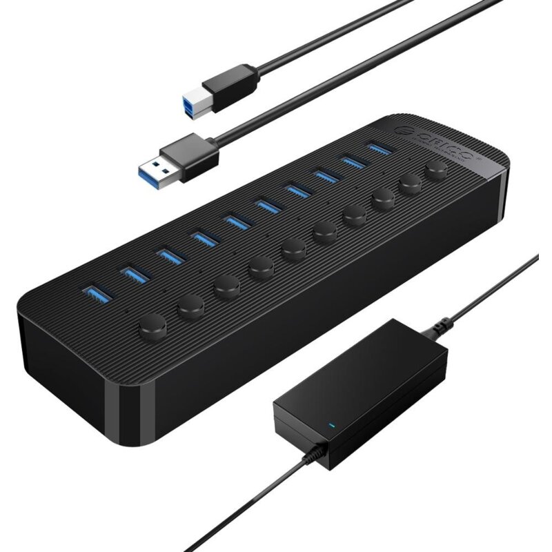 Orico 10x USB-A 3.0 z włącznikami - czarny