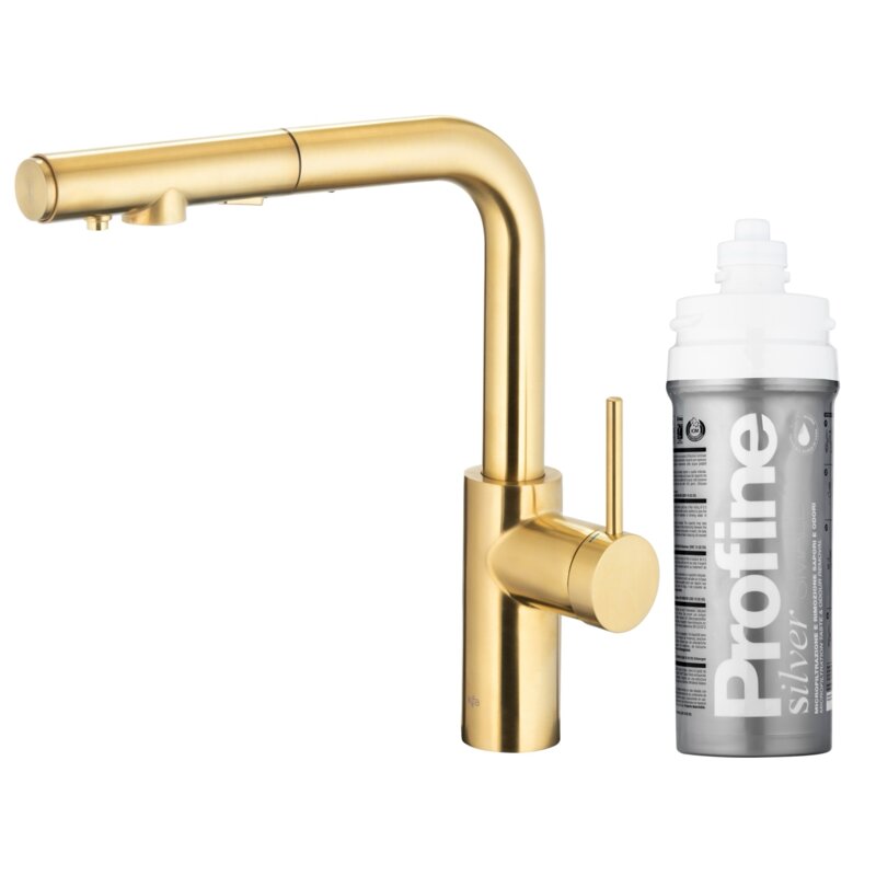 Bateria kuchenna stojąca KFA ARMATURA Duero Pure Basic z filtrem wody Złoty szczotkowany PVD 6623-114-39