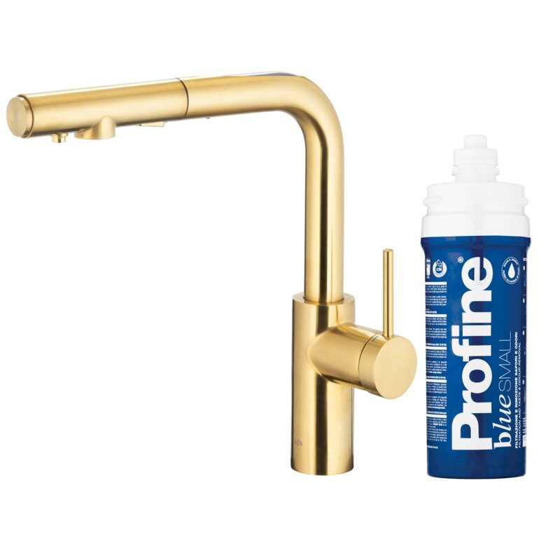 Bateria kuchenna stojąca KFA ARMATURA Duero Pure Basic z filtrem wody Złoty szczotkowany PVD 6623-113-39
