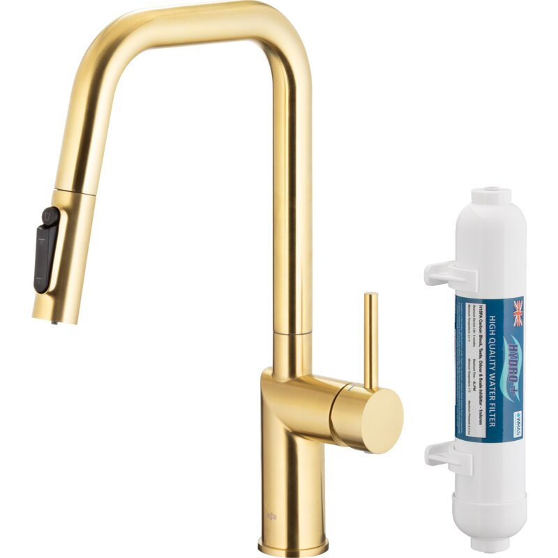 Bateria kuchenna stojąca KFA ARMATURA Duero Pure Style z filtrem wody Złoty szczotkowany PVD 6623-312-39