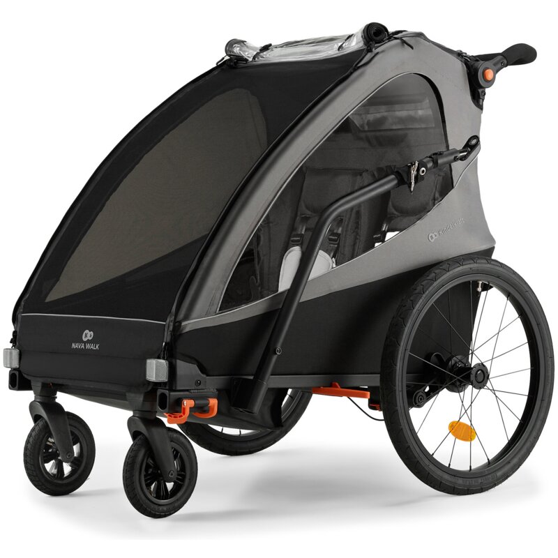 Przyczepka rowerowa KINDERKRAFT Nava Walk 2w1 60kg Pasy Czarno-szary