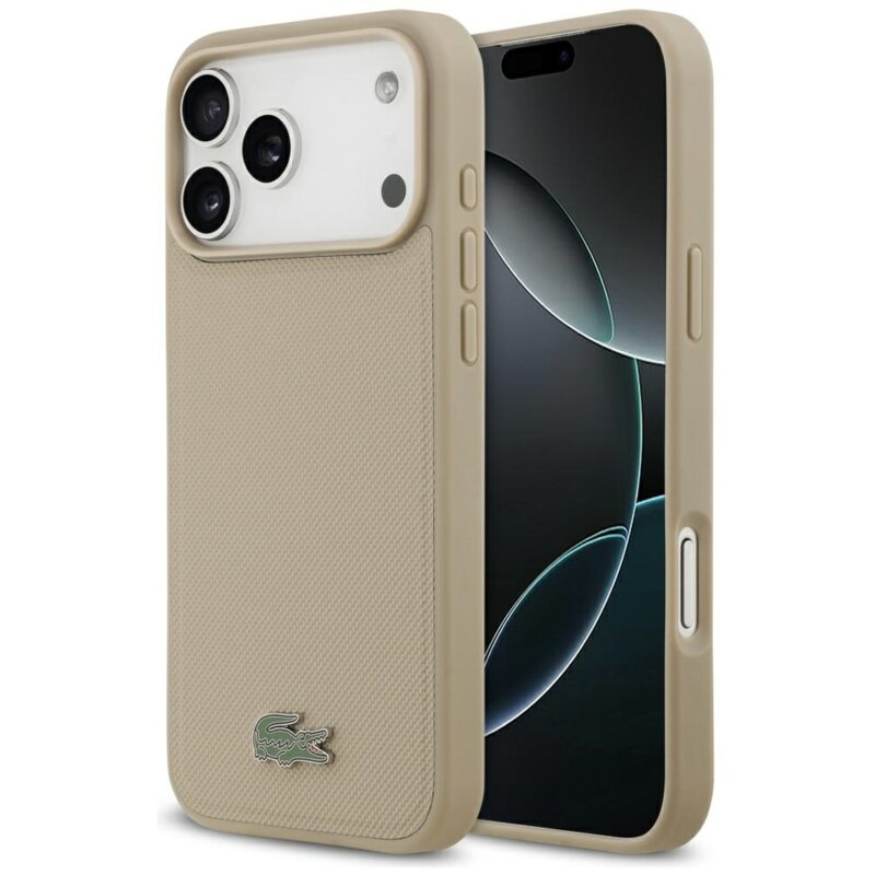 Etui LACOSTE Petit Pique Lacquer Logo MagSafe do Apple iPhone 17 Pro Max Beżowy