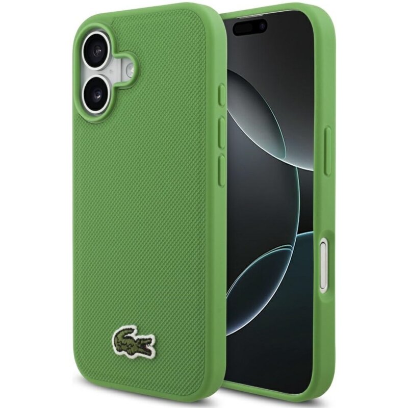 Etui LACOSTE Iconic Petit Pique Woven Logo MagSafe do Apple iPhone 17 Zielony