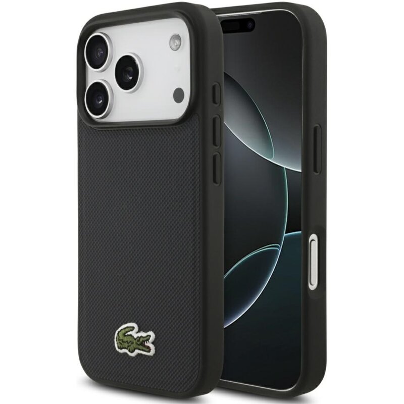 Lacoste Iconic Petit Pique Woven Logo MagSafe do iPhone 17 Pro granatowy