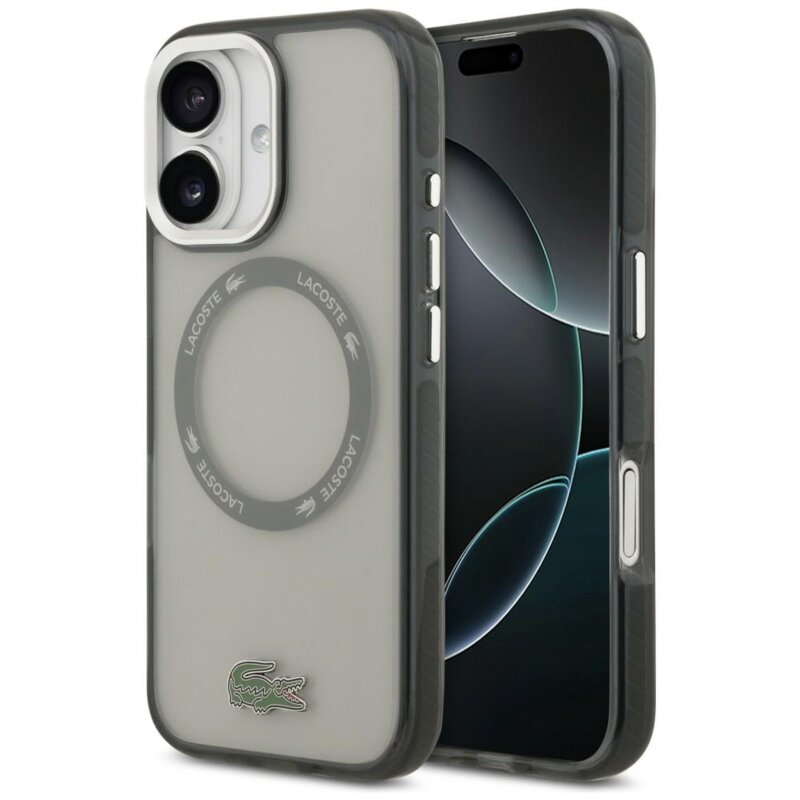 Etui LACOSTE Shockproof Transparent Frosted MagSafe do Apple iPhone 17 Szary