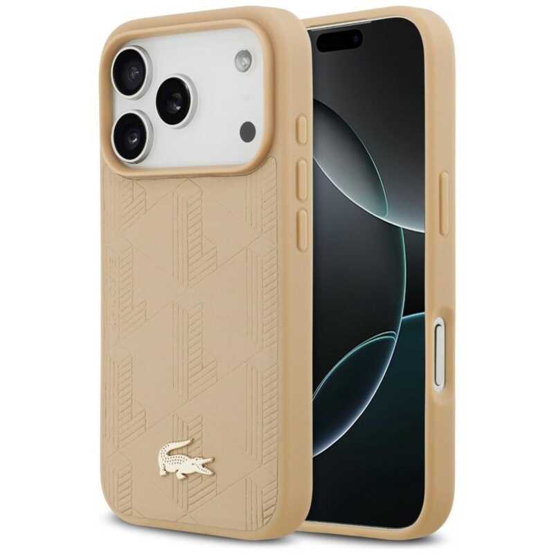Etui LACOSTE Nomograme Gold Logo MagSafe do Apple iPhone 17 Pro Beżowy