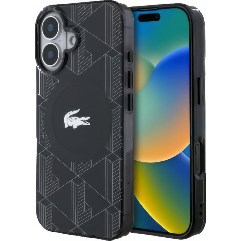 Etui LACOSTE IML Blend Monogram MagSafe do Apple iPhone 16 Plus Czarny