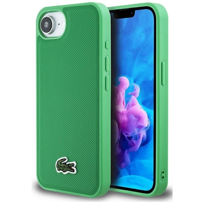 Etui LACOSTE Iconic Petit Pique Woven Logo MagSafe do Apple iPhone 16e/17e Zielony