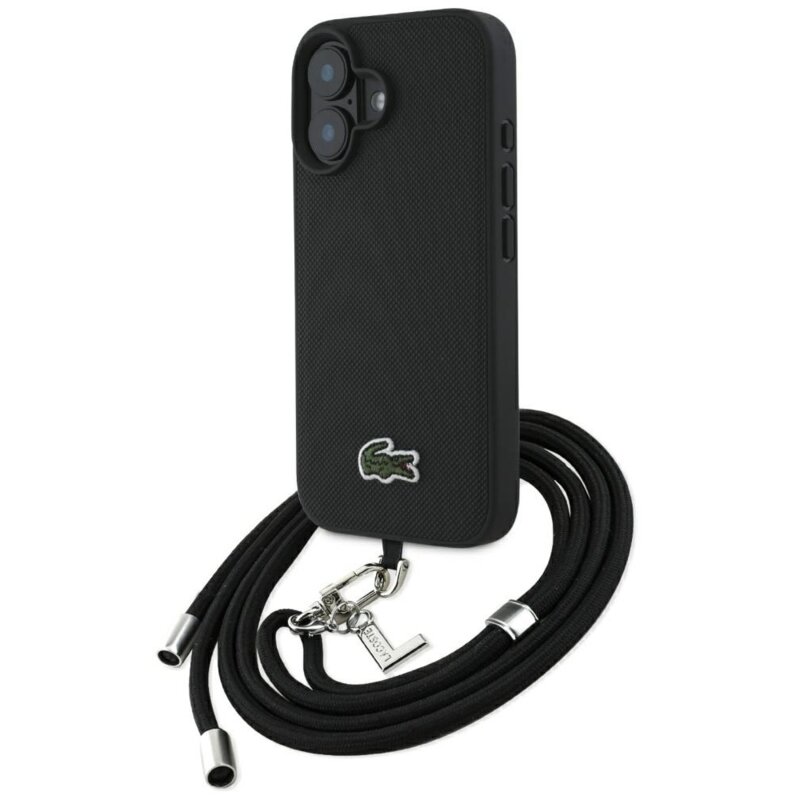 Etui LACOSTE Iconic Petit Pique Crossbody Cord MagSafe do Apple iPhone 16 Plus Czarny