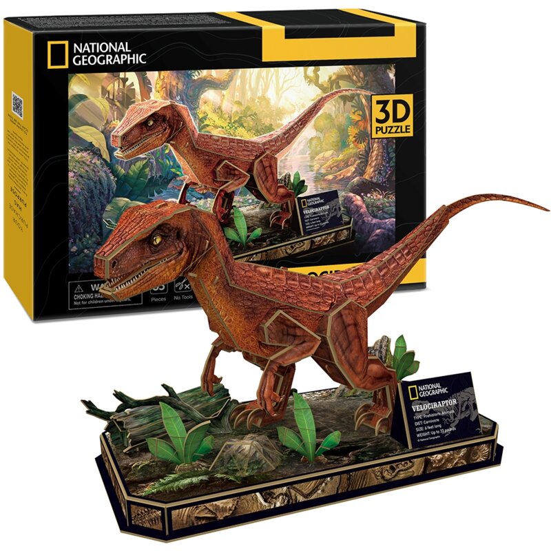 Puzzle 3D CUBIC FUN National Geographic Velociraptor 306-DS1053H (63 elementy)