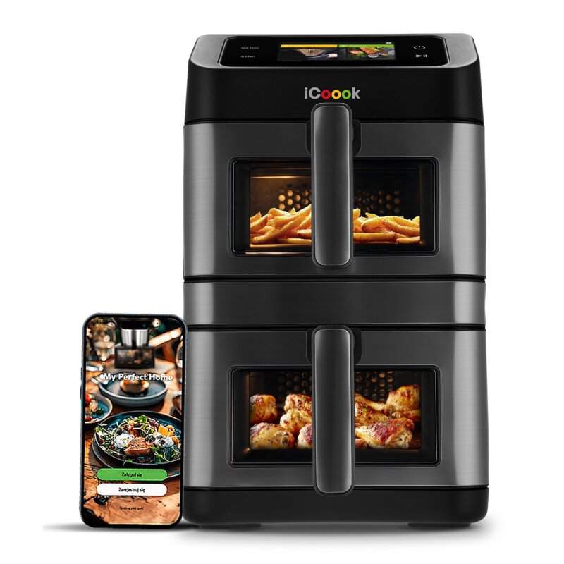 Air Fryer Frytkownica beztłuszczowa ICOOOK MFR-IC-02 10l, z podwójnym koszem, z okienkiem do obserwacji postępów gotowania
