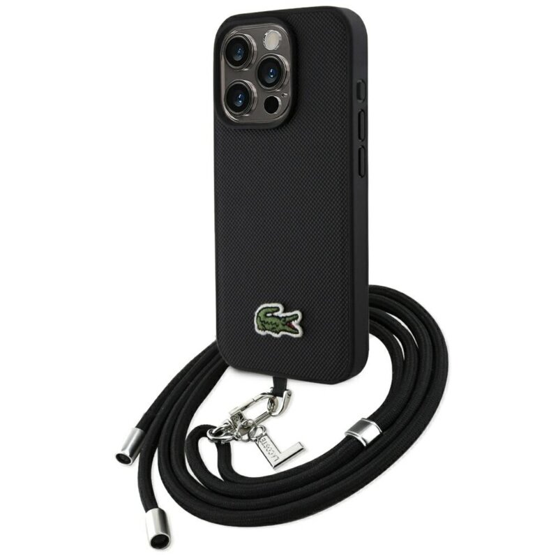 Etui LACOSTE Iconic Petit Pique Crossbody Cord MagSafe do Apple iPhone 15 Pro Max Czarny
