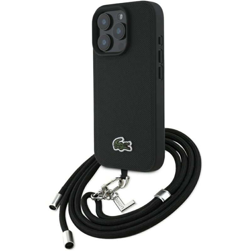 Etui LACOSTE Iconic Petit Pique Crossbody Cord MagSafe do Apple iPhone 16 Pro Max Czarny