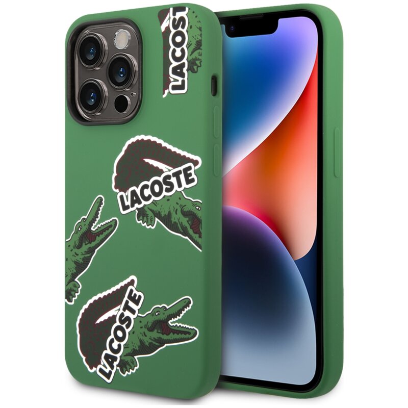 Etui LACOSTE Silicone Allover Pattern do Apple iPhone 14 Pro Zielony