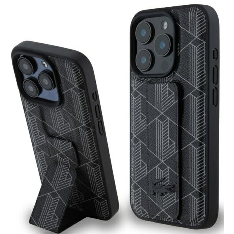 Etui LACOSTE Grip Stand Mono do Apple iPhone 15 Pro Max Czarny