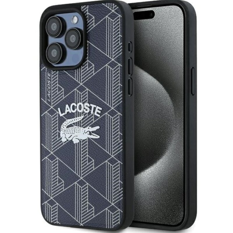 Etui LACOSTE Monogram Vintage Logo MagSafe do Apple iPhone 15 Pro Granatowy