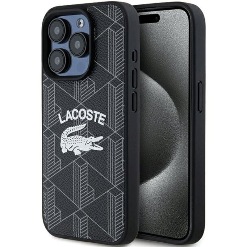 Etui LACOSTE Monogram Vintage Logo MagSafe do Apple iPhone 15 Pro Czarny