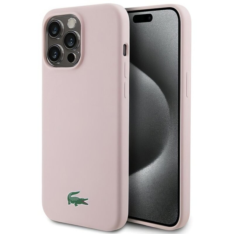 Etui LACOSTE Silicone Croc Logo MagSafe do Apple iPhone 15 Pro Różowy