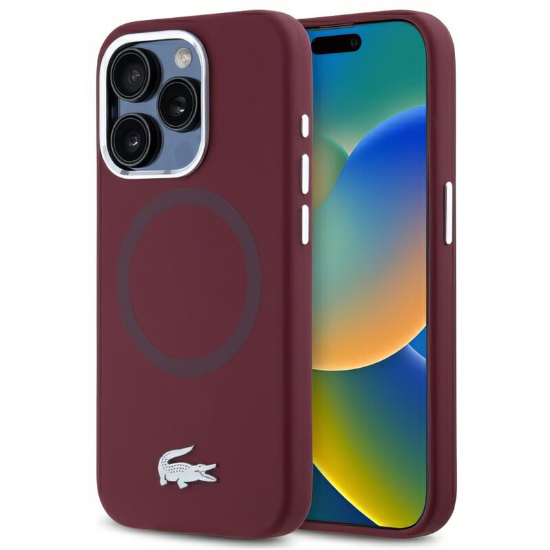 Etui LACOSTE Silicone Croco Logo MagSafe do Apple iPhone 15 Pro Bordowy