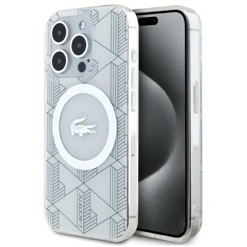 Etui LACOSTE IML Blend Monogram MagSafe do Apple iPhone 15 Pro Biały
