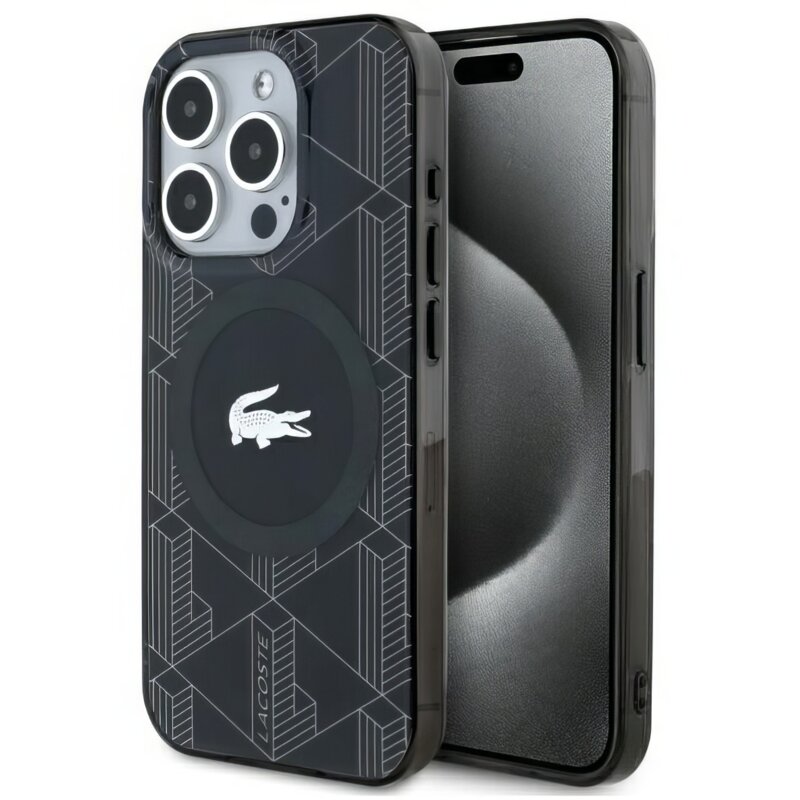 Etui LACOSTE IML Blend Monogram MagSafe do Apple iPhone 15 Pro Czarny