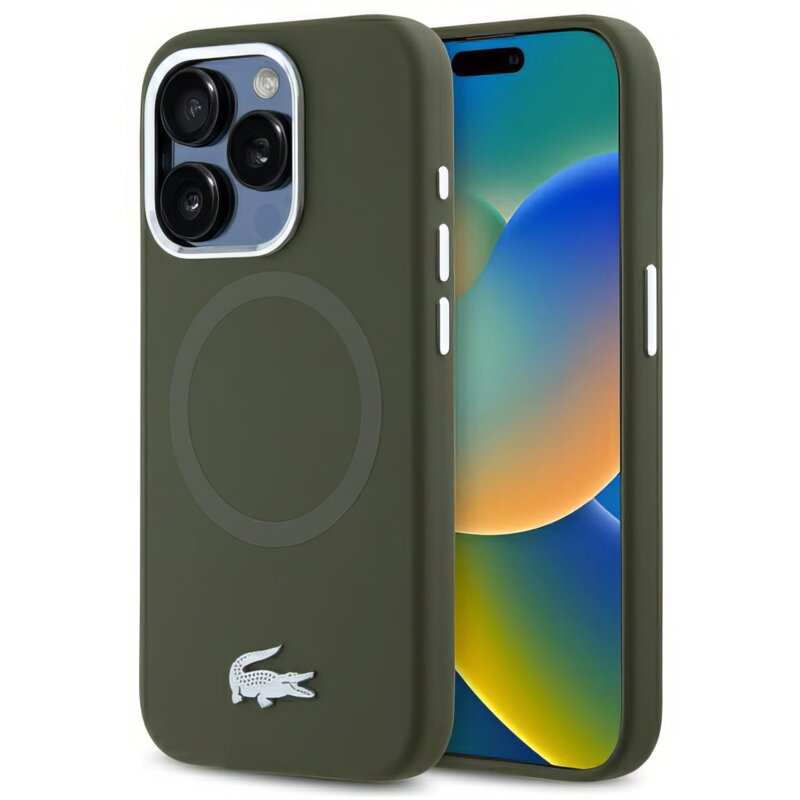 Etui LACOSTE Silicone Croco Logo MagSafe do Apple iPhone 15 Pro Khaki