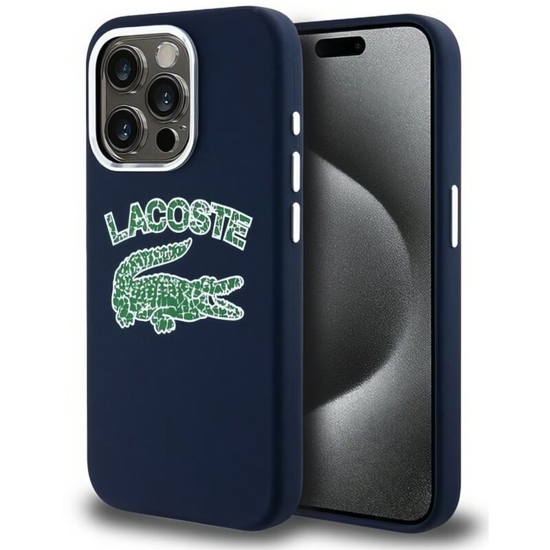 Etui LACOSTE Silicone Cracked Logo MagSafe do Apple iPhone 15 Pro Granatowy