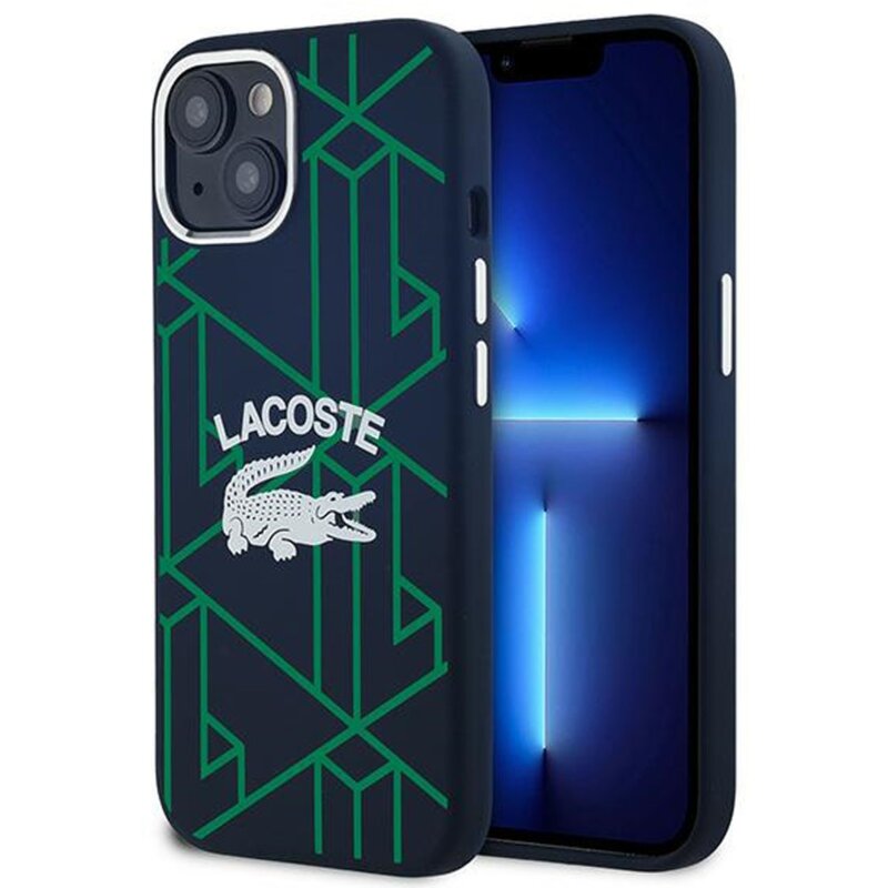 Etui LACOSTE Silicone Monogram Vintage Logo MagSafe do Apple iPhone 13/14/15 Granatowy