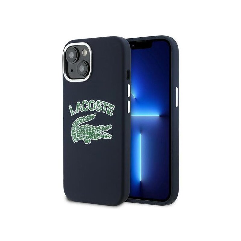Etui LACOSTE Silicone Cracked Logo MagSafe do Apple iPhone 13/14/15 Granatowy