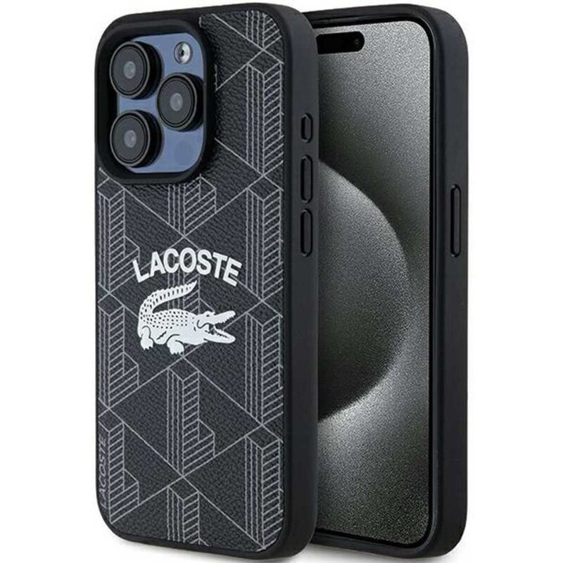 Etui LACOSTE Monogram Vintage Logo MagSafe do Apple iPhone 15 Pro Max Czarny
