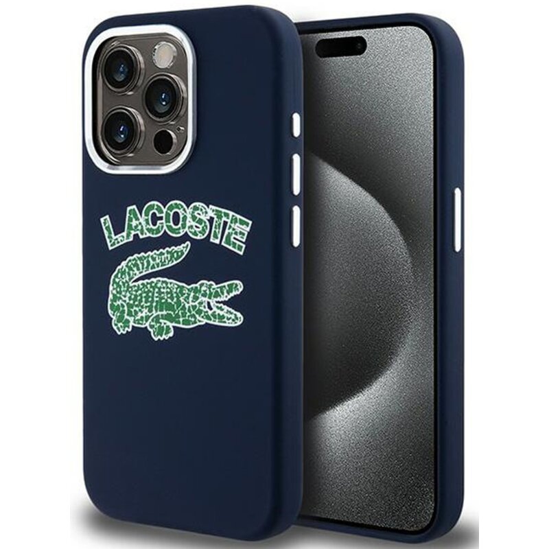 Etui LACOSTE Silicone Cracked Logo MagSafe do Apple iPhone 15 Pro Max Granatowy