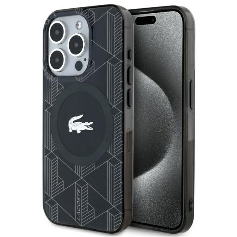 Etui LACOSTE IML Blend Monogram MagSafe do Apple iPhone 15 Pro Max Czarny