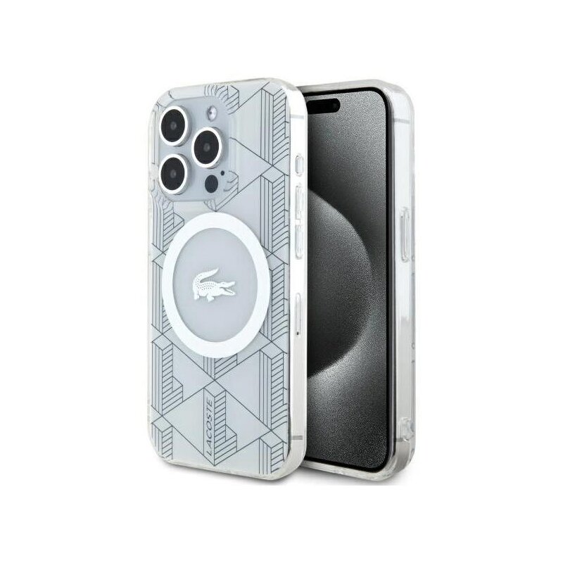Etui LACOSTE IML Blend Monogram MagSafe do Apple iPhone 15 Pro Max Biały
